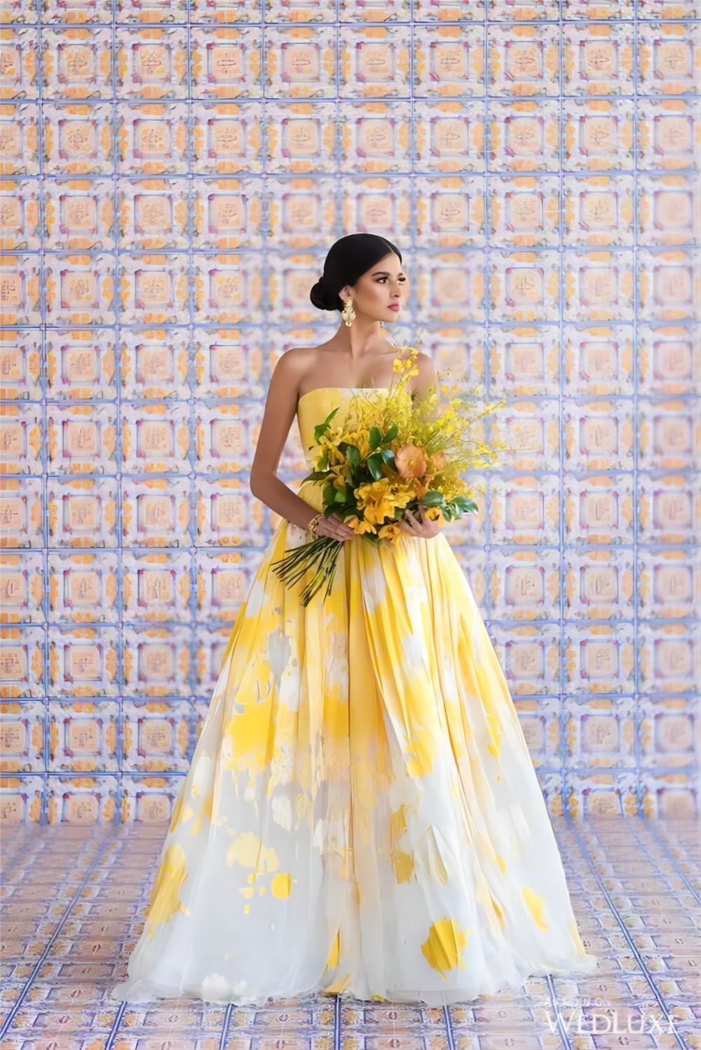 white and yellow wedding dresses