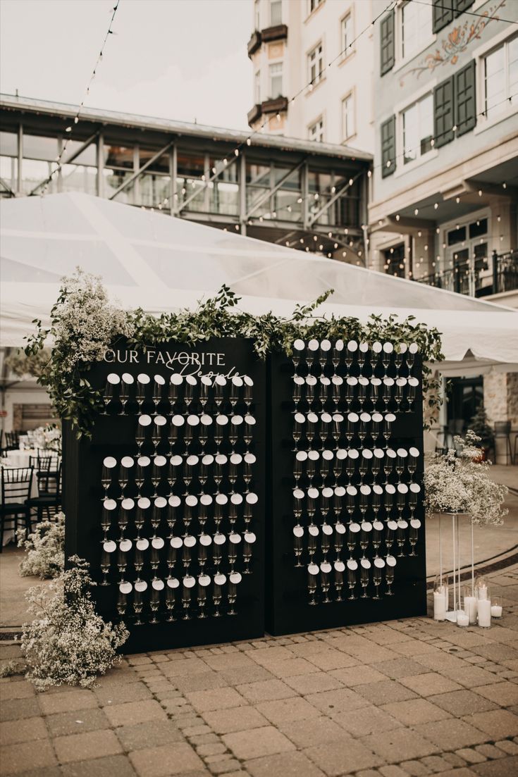 Baby's breath champagne wall and escort display