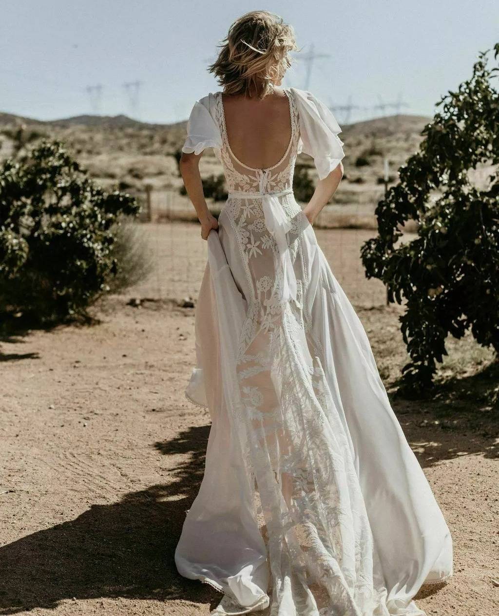 Bohemian mexican lace wedding dress