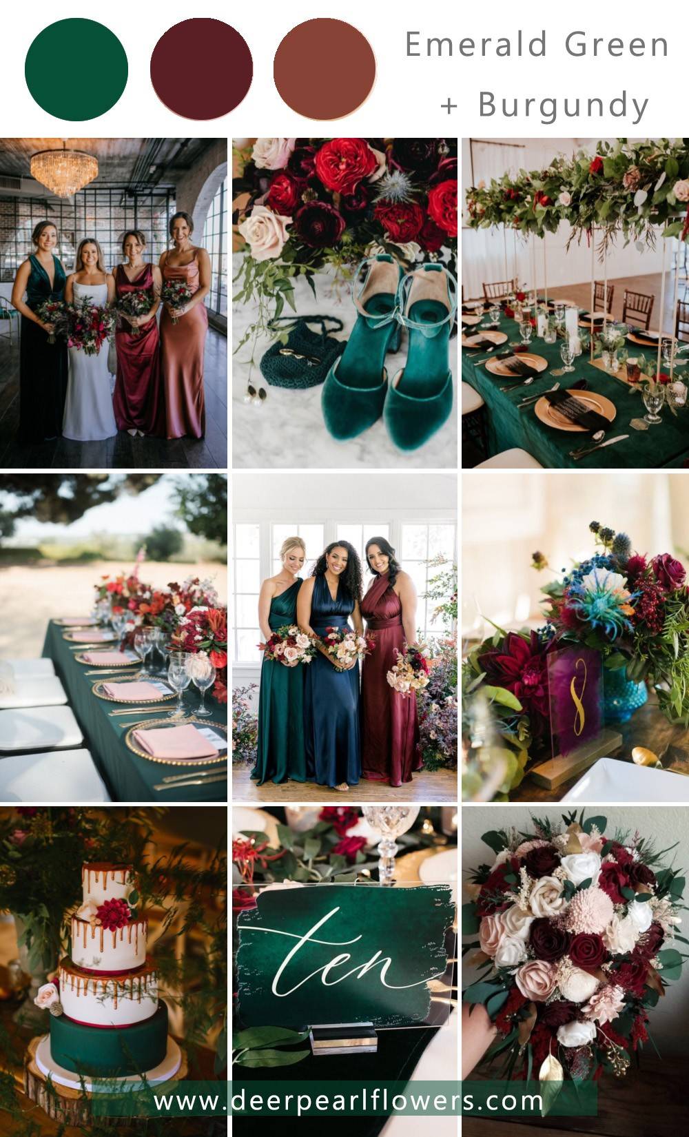 emerald green and burgundy wedding theme color