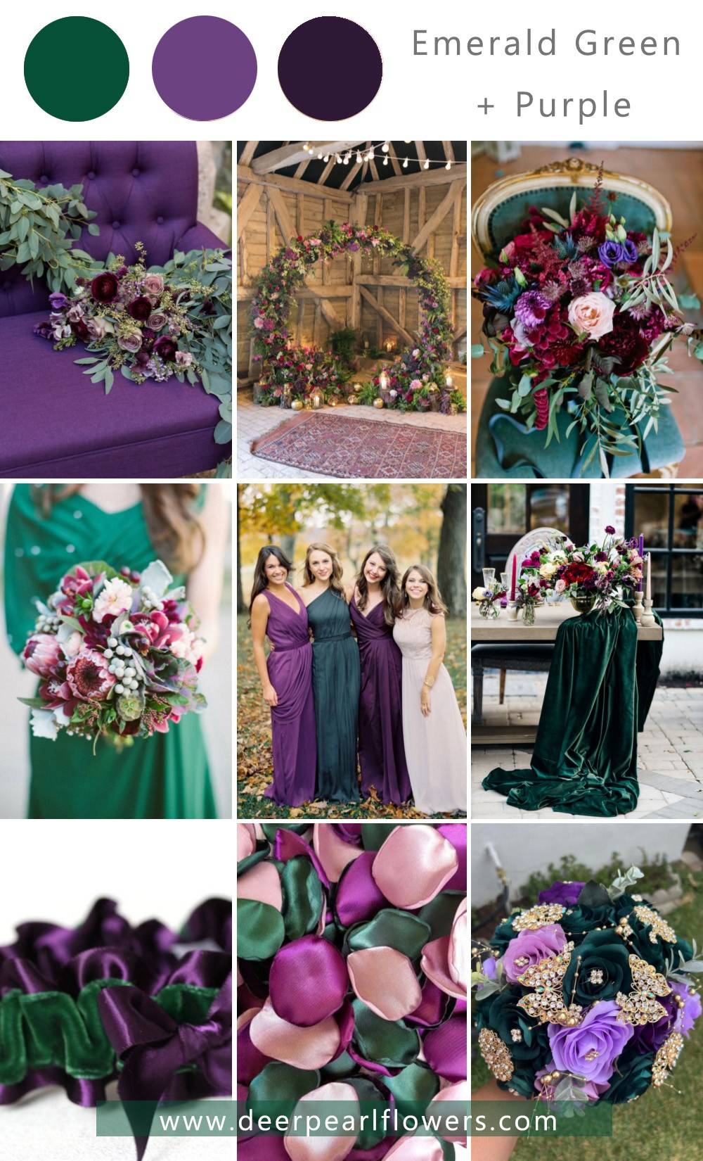 emerald green and purple plum wedding theme color