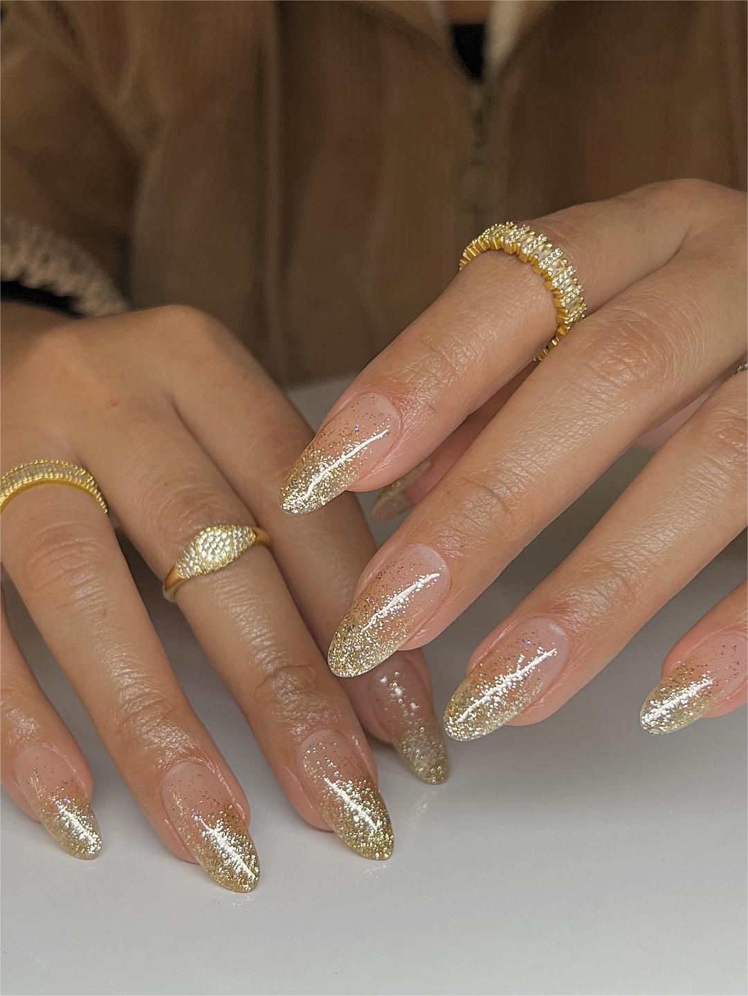 gold glitter ombre french nail art