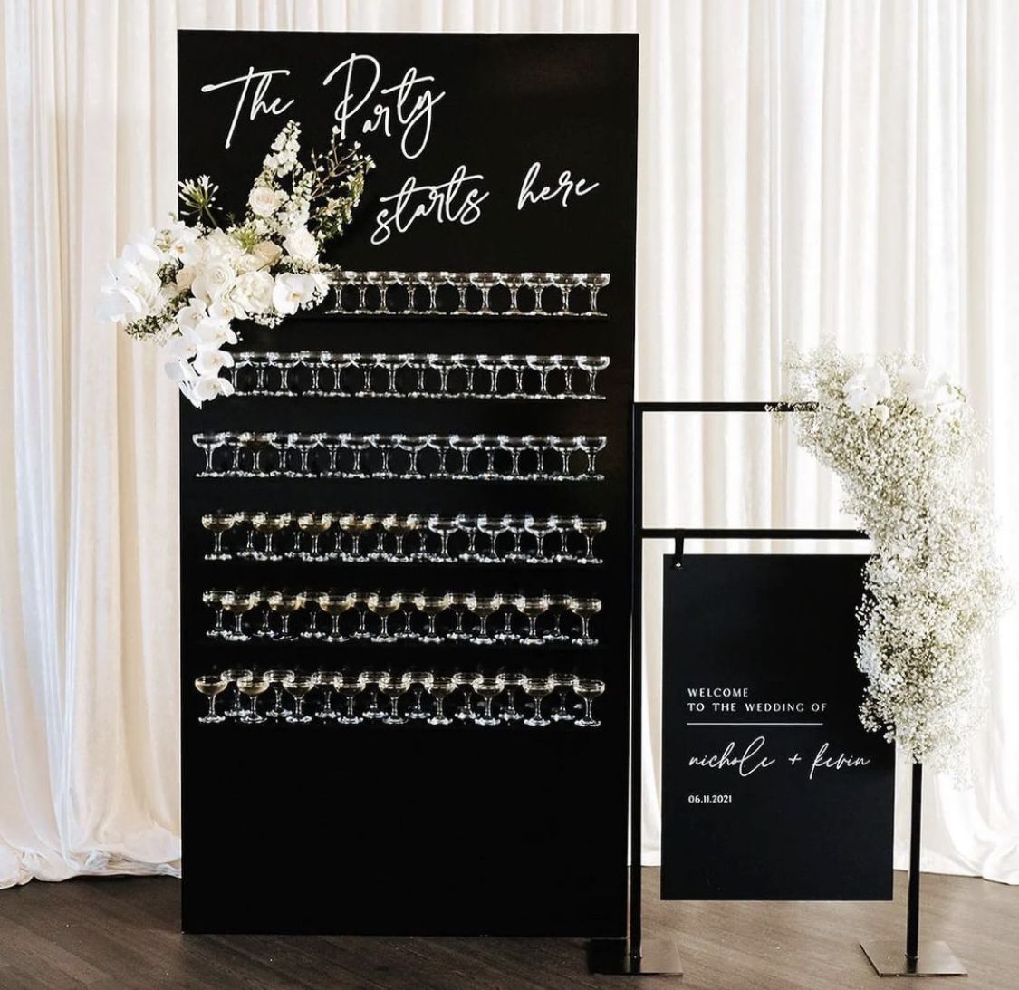 modern black champagne wedding wall