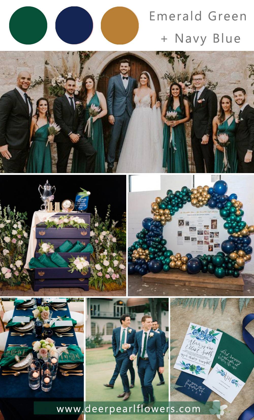 navy blue and emerald green wedding theme color