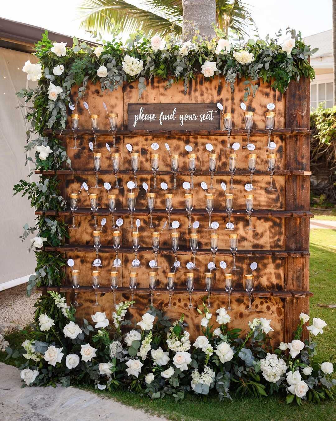 rustic champagne seating wall