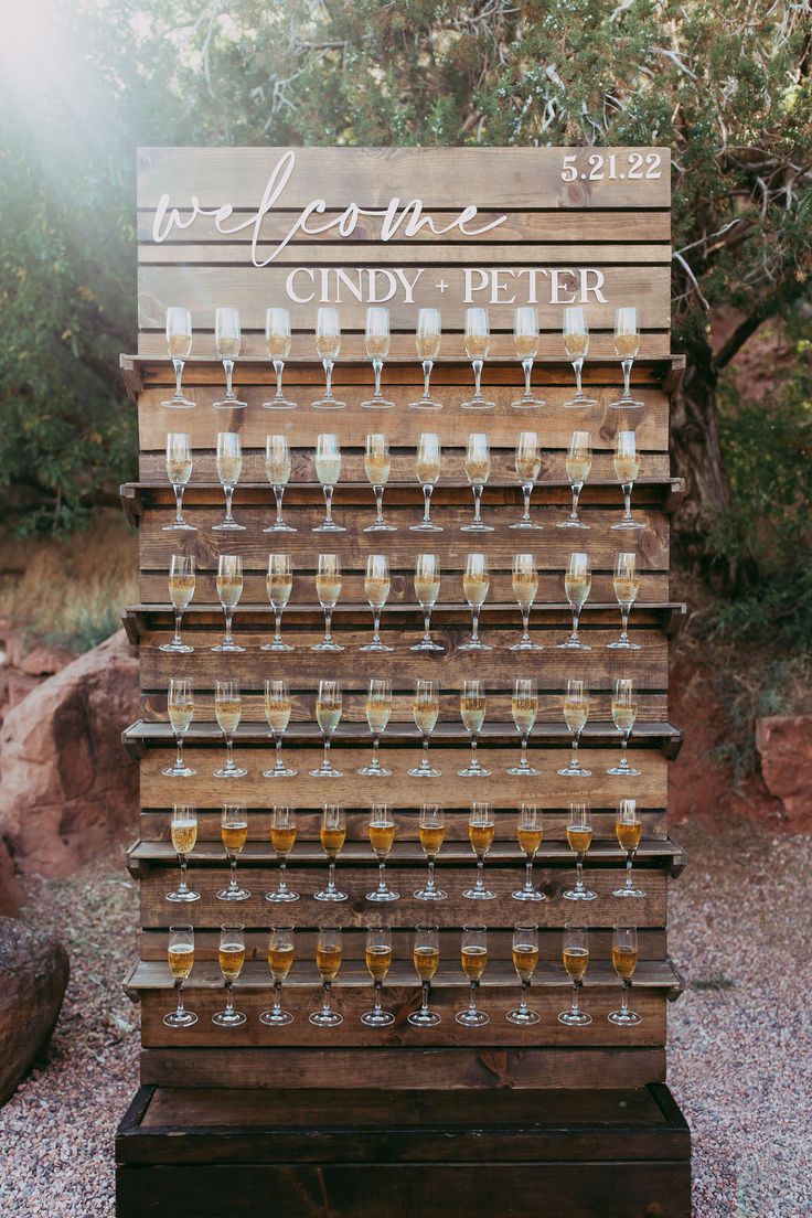 rustic welcome champagne wedding wall