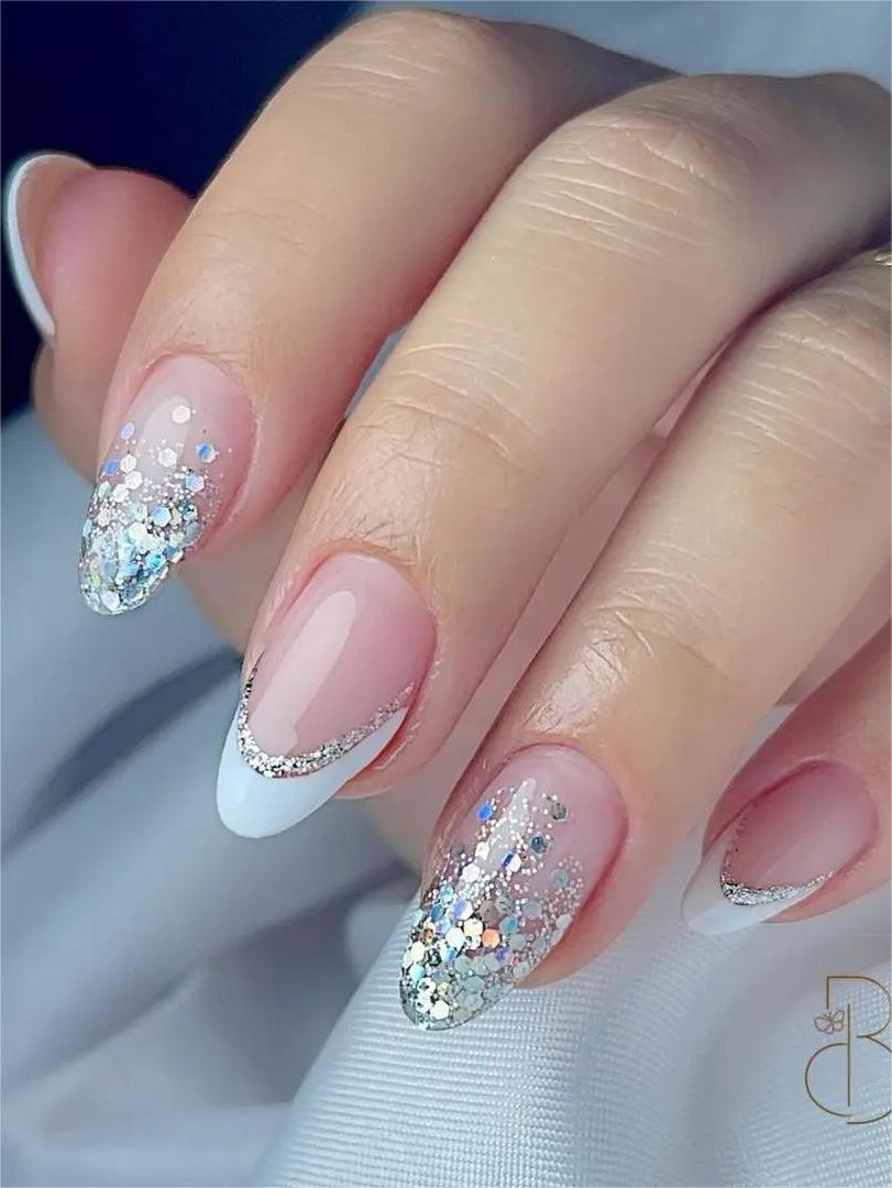 silver glitter ombre wedding nail art design