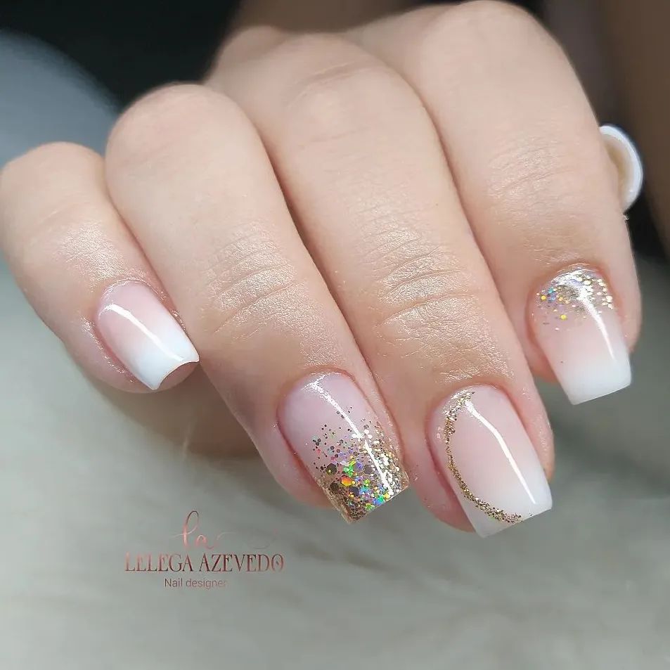 white nude ombre bridal nail