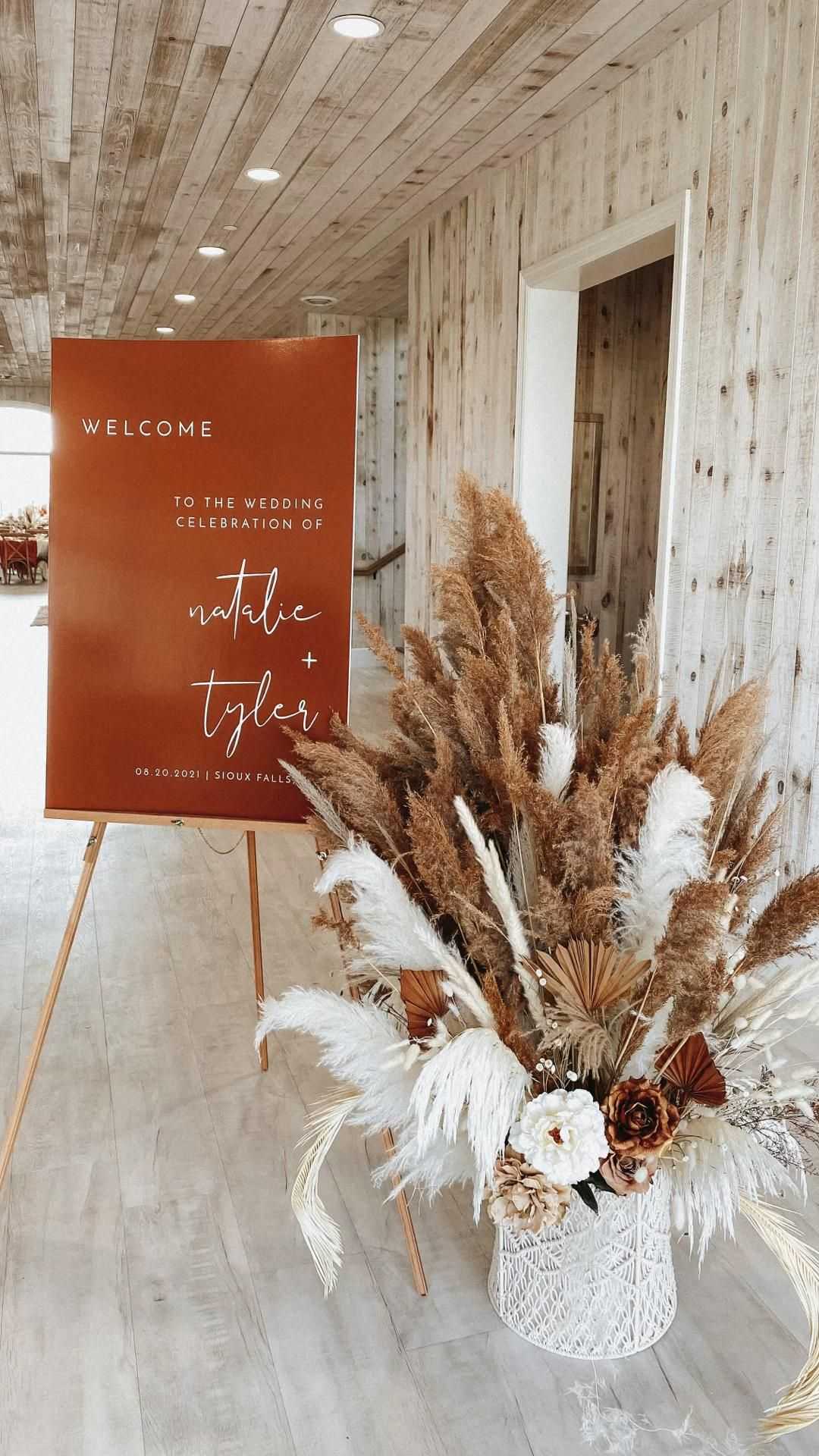 Boho Terra Cotta Wedding Sign Pampas Pass