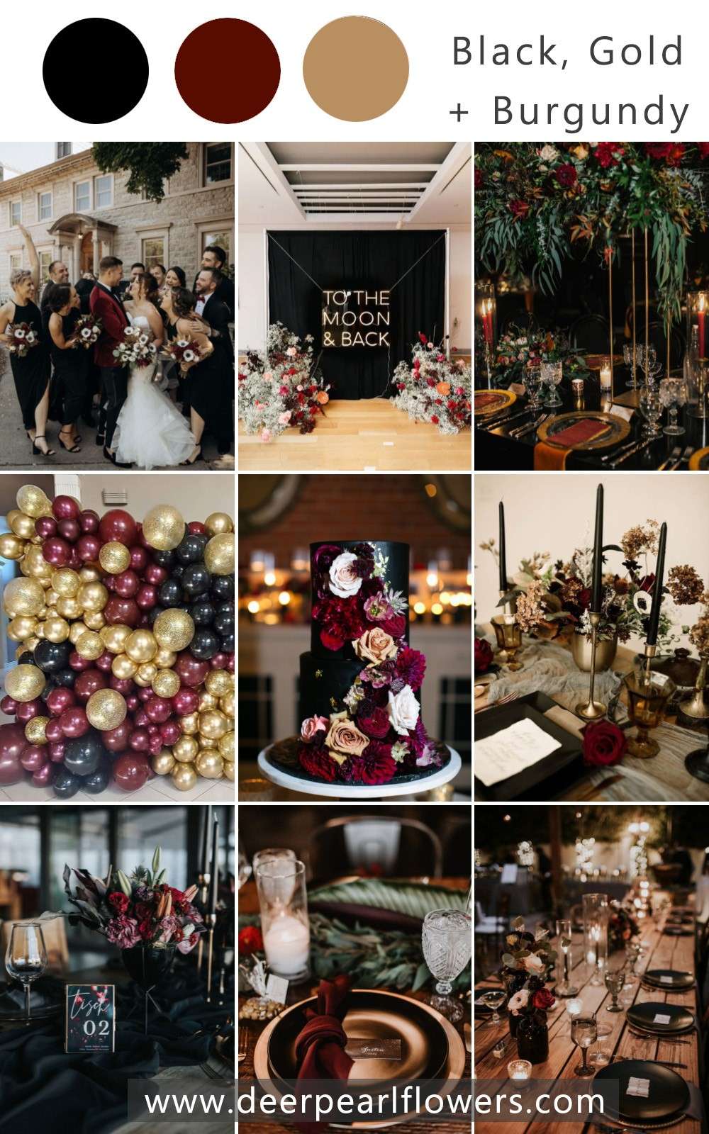 Burgundy black and gold wedding color theme idea