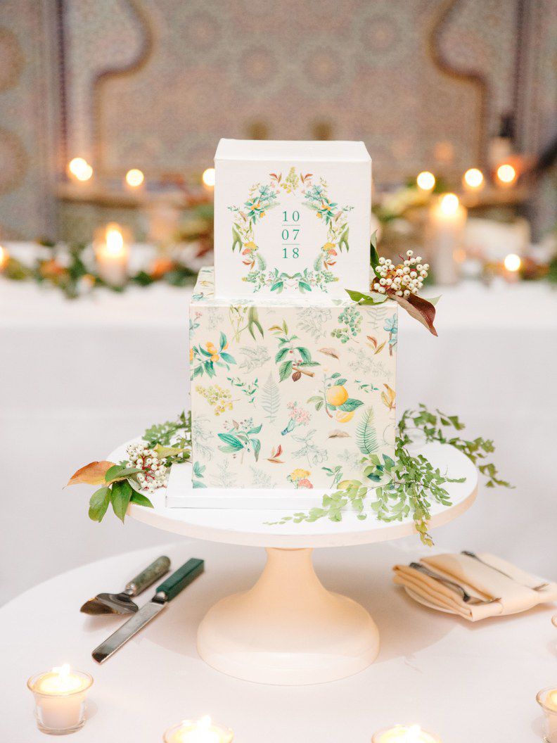 Green 2 Tier Square Wedding Cake