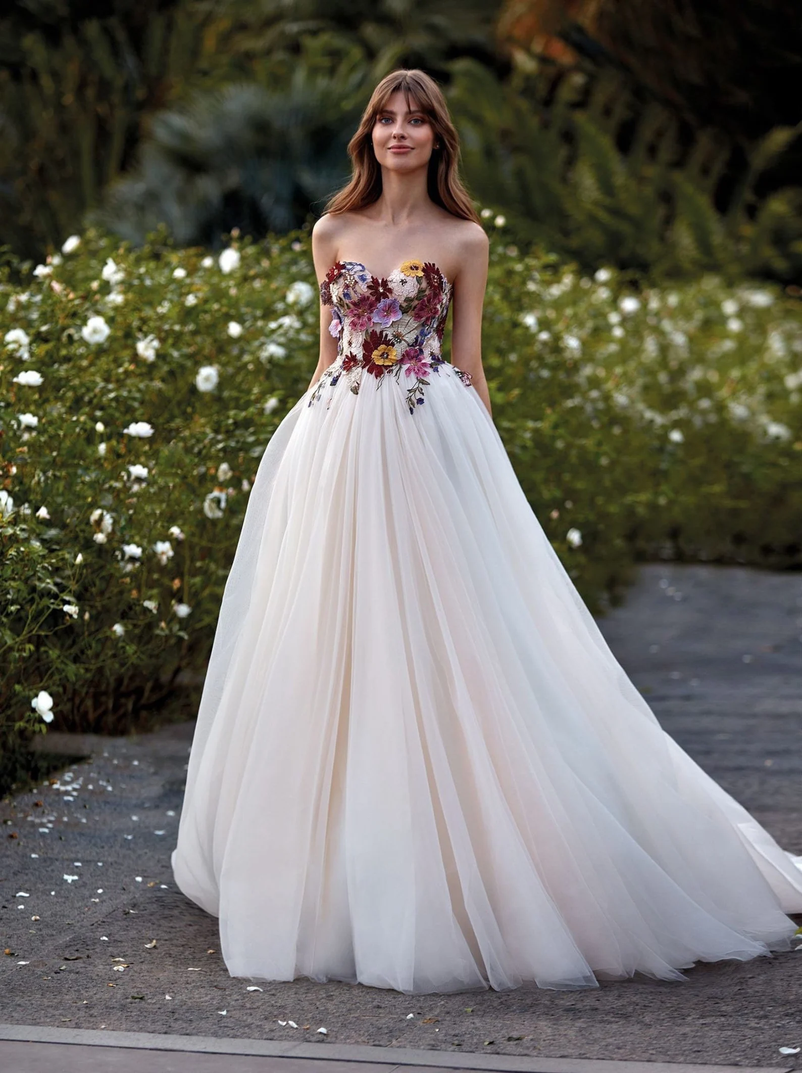 Mexican wedding dress floral applique sweetheart ball gown