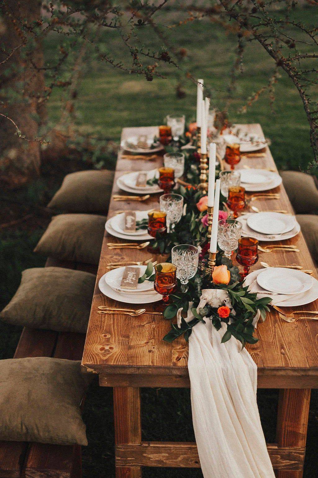 Outdoor Rustic Table Runner Greenery Terracotta