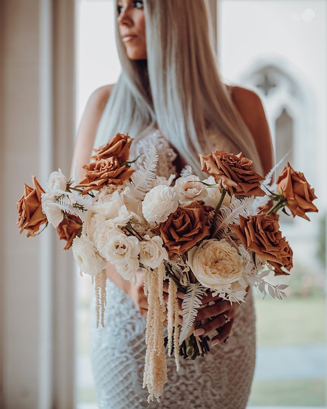 Peach Terracotta Roses Wedding Bouquet