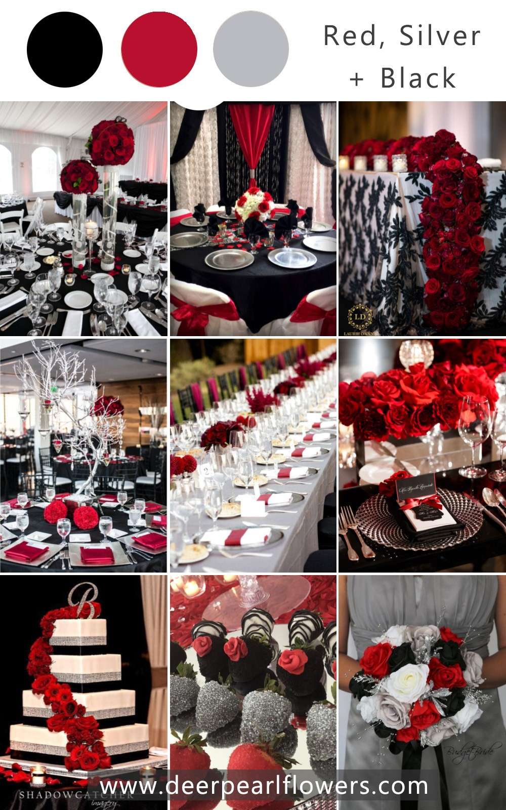 Red black and silver wedding color palette