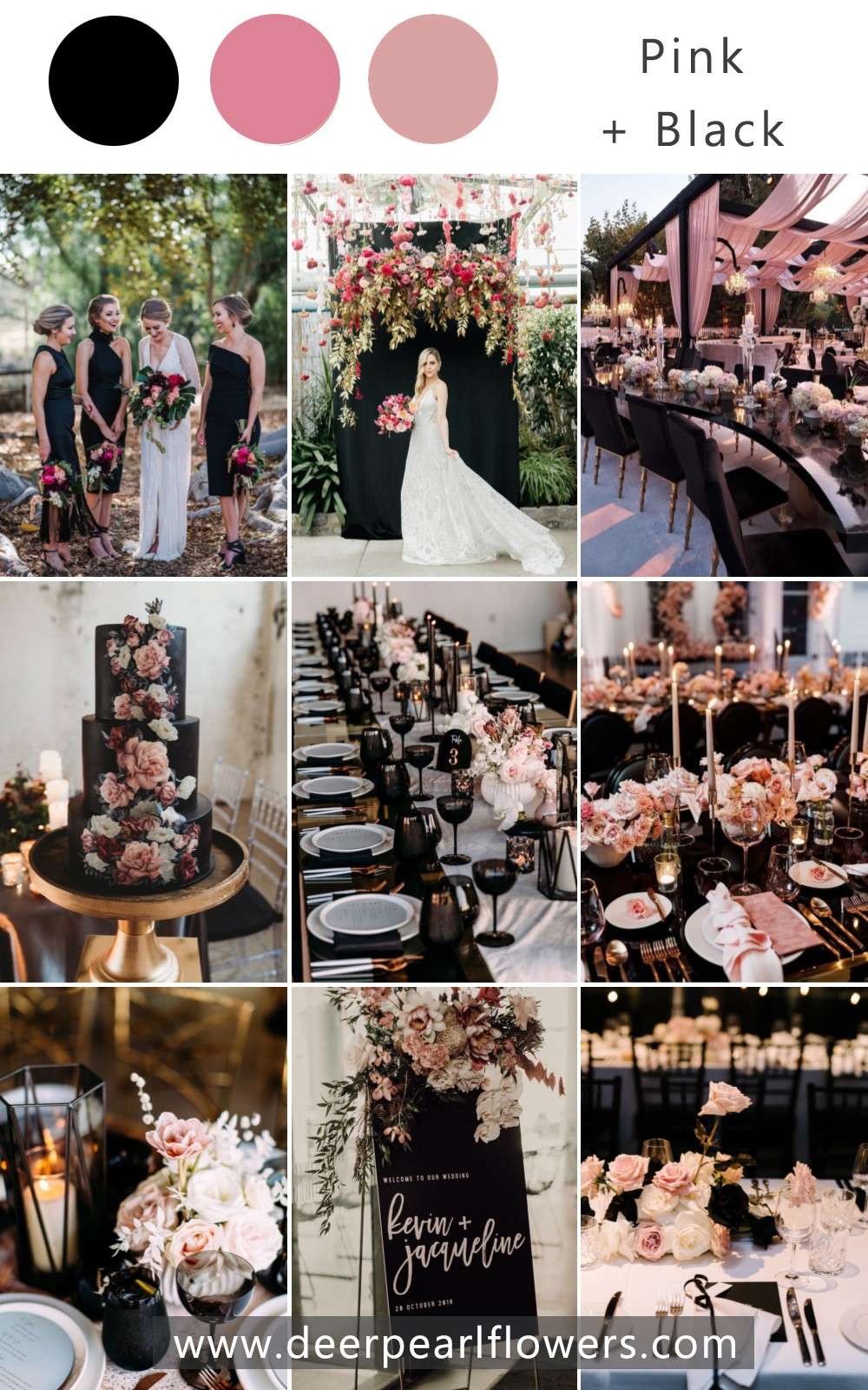 black and pink modern wedding theme color idea
