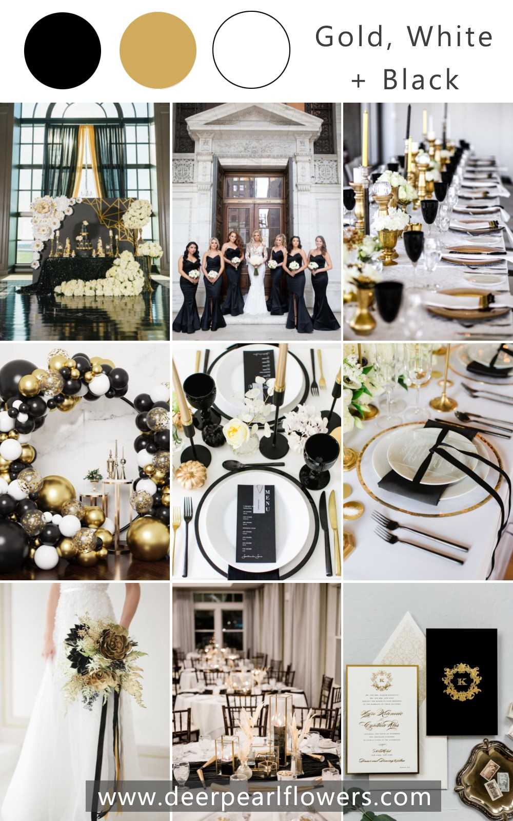 black white and gold wedding theme color idea