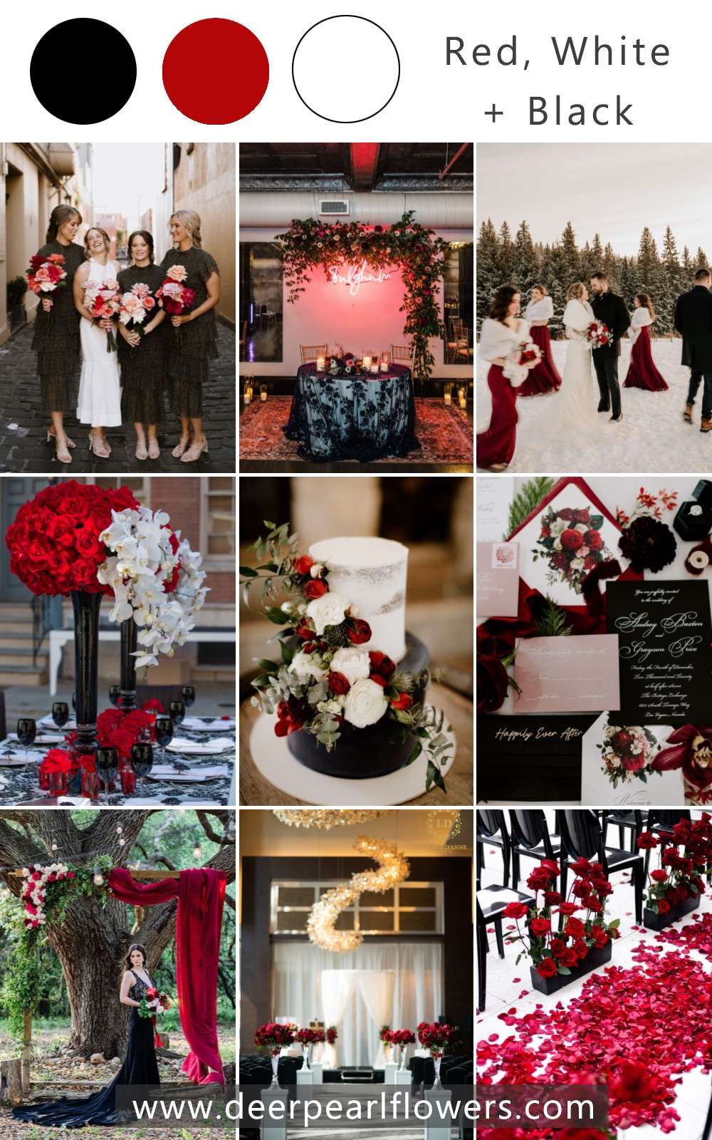 black white and red wedding theme color ideas