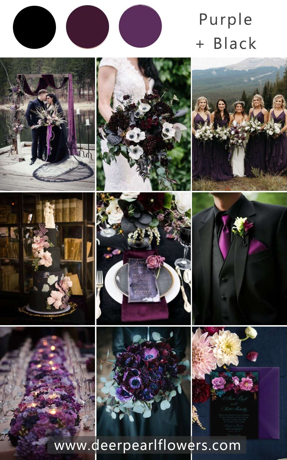 dark moody purple and black wedding theme color idea