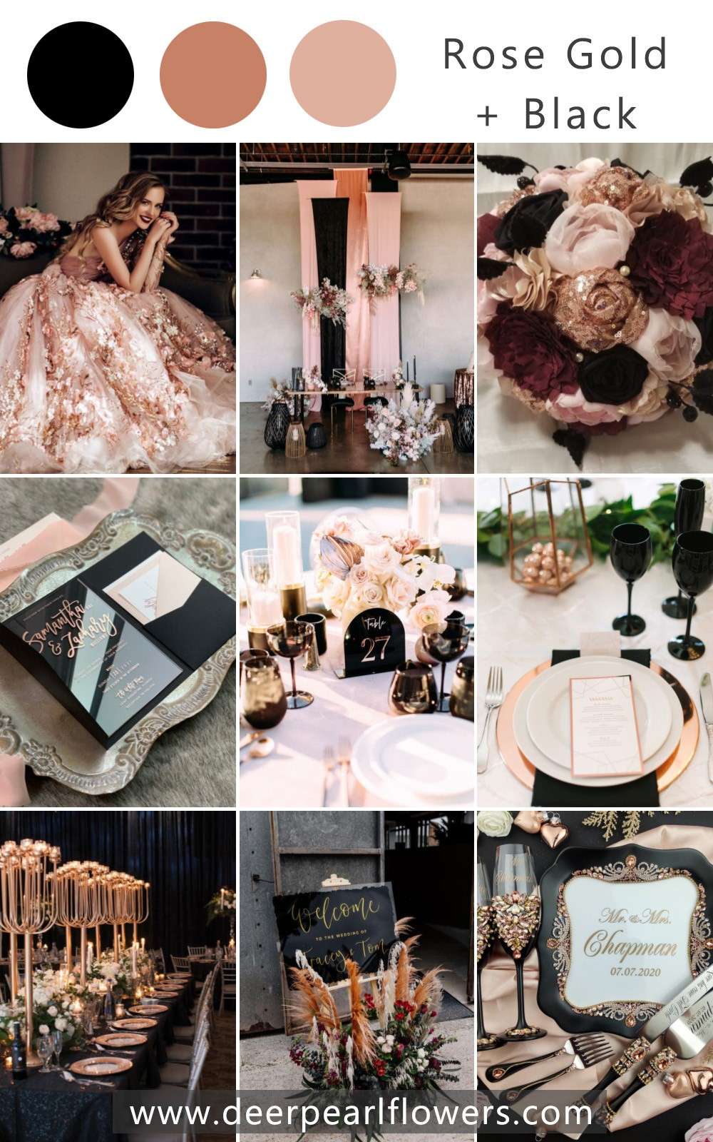 rose gold and black wedding theme color idea