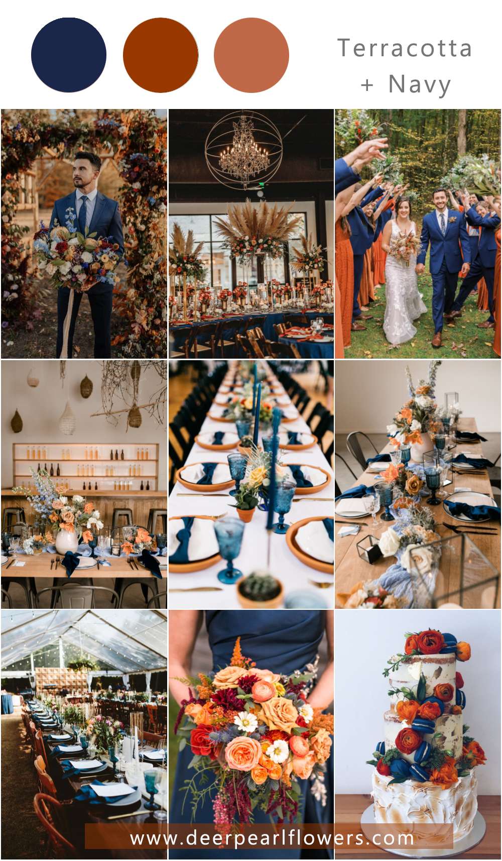 terracotta and navy blue wedding color theme ideas