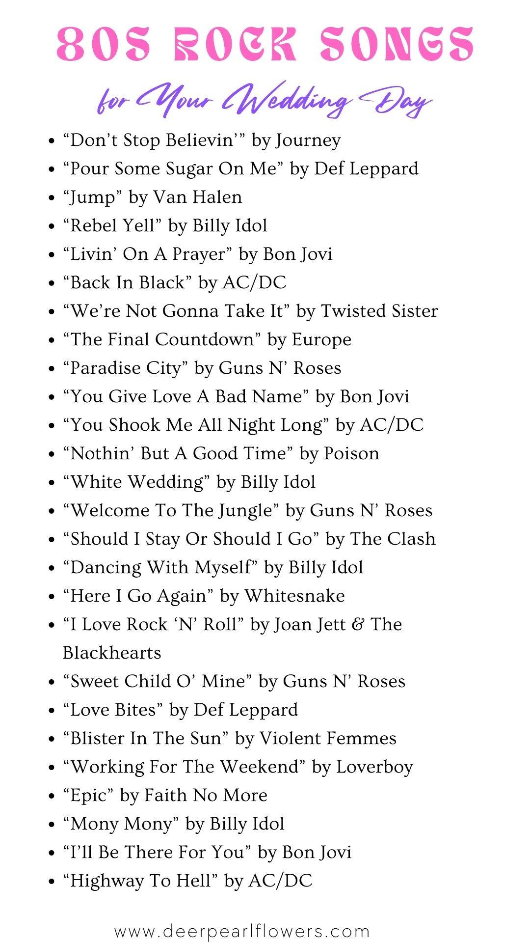 80s Rock Wedding Songs