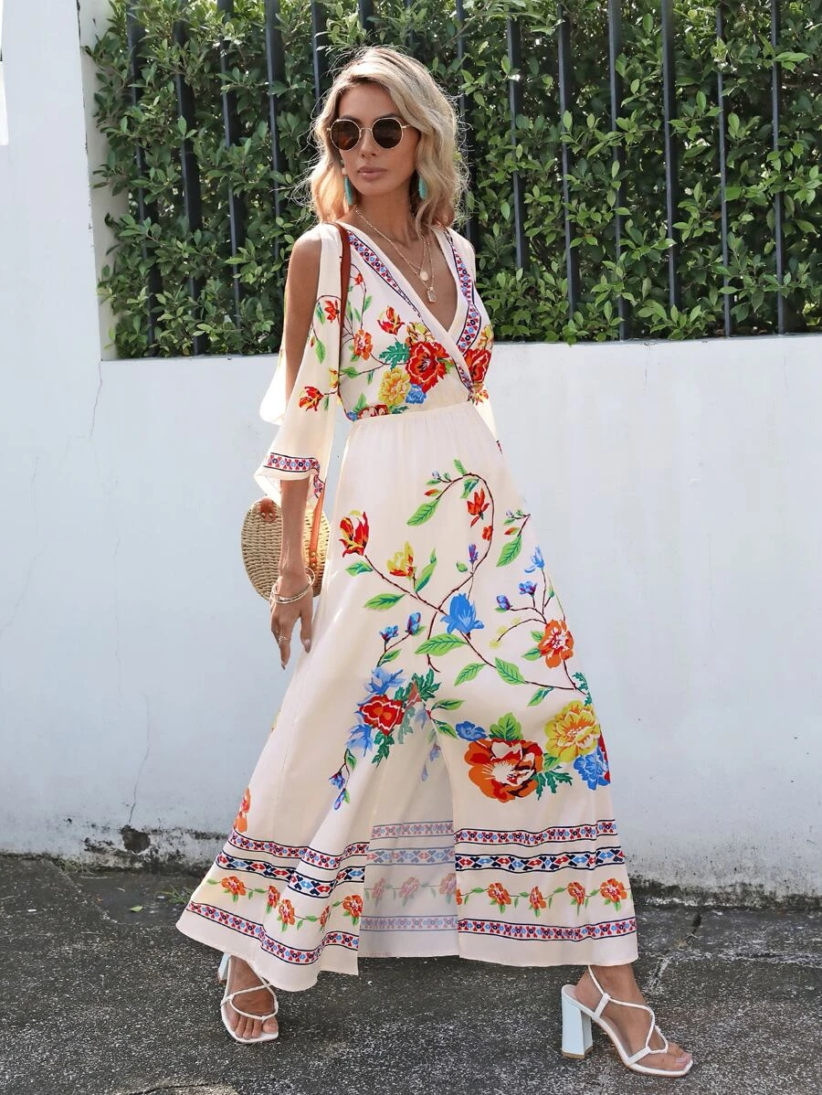 Floral Print Cold Shoulder Dress