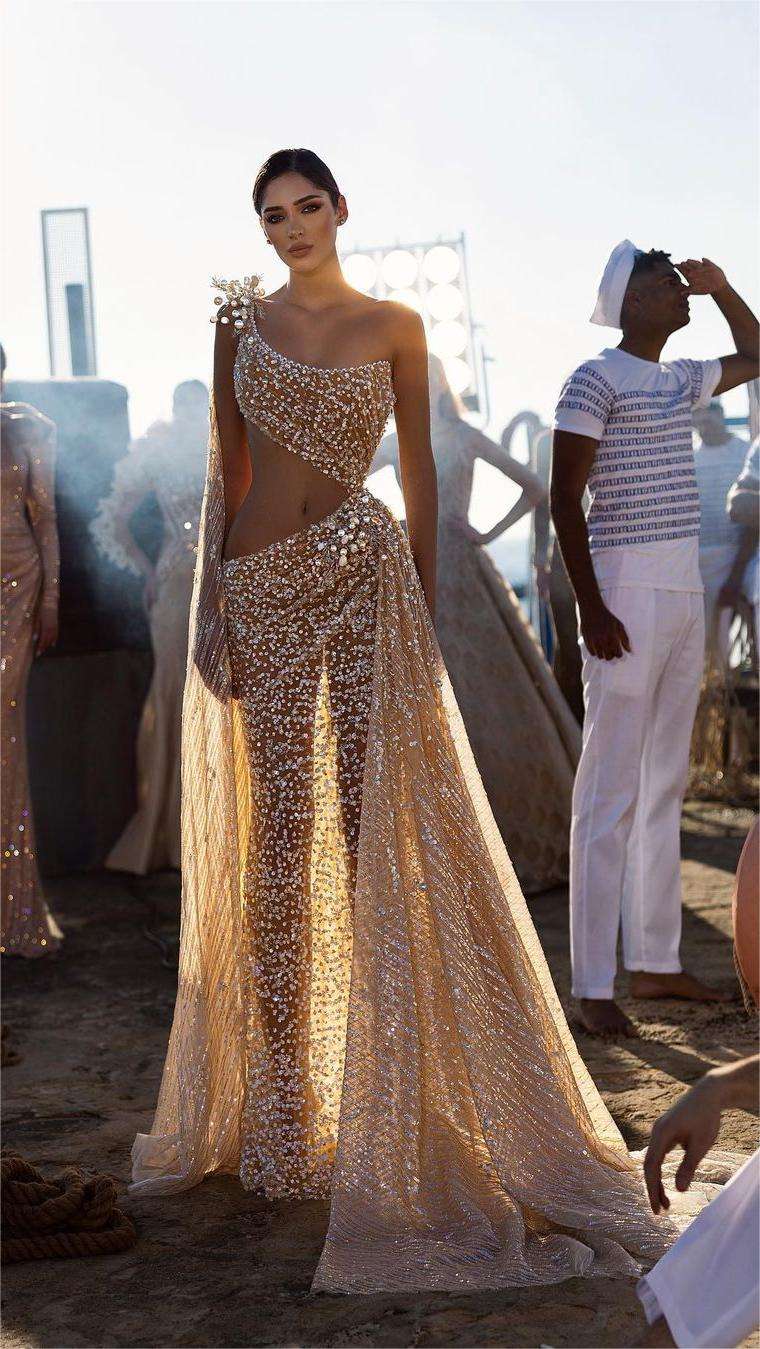 nude two piece sheer wedding gown sadekmajed