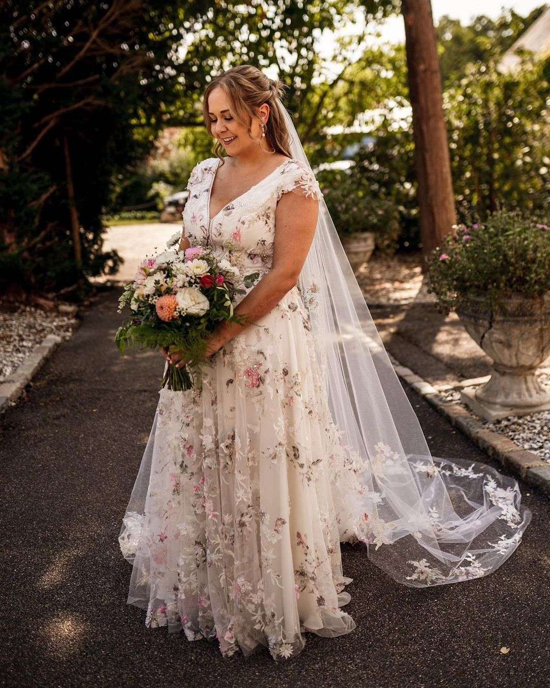 plus size floral applique lace wedding gown