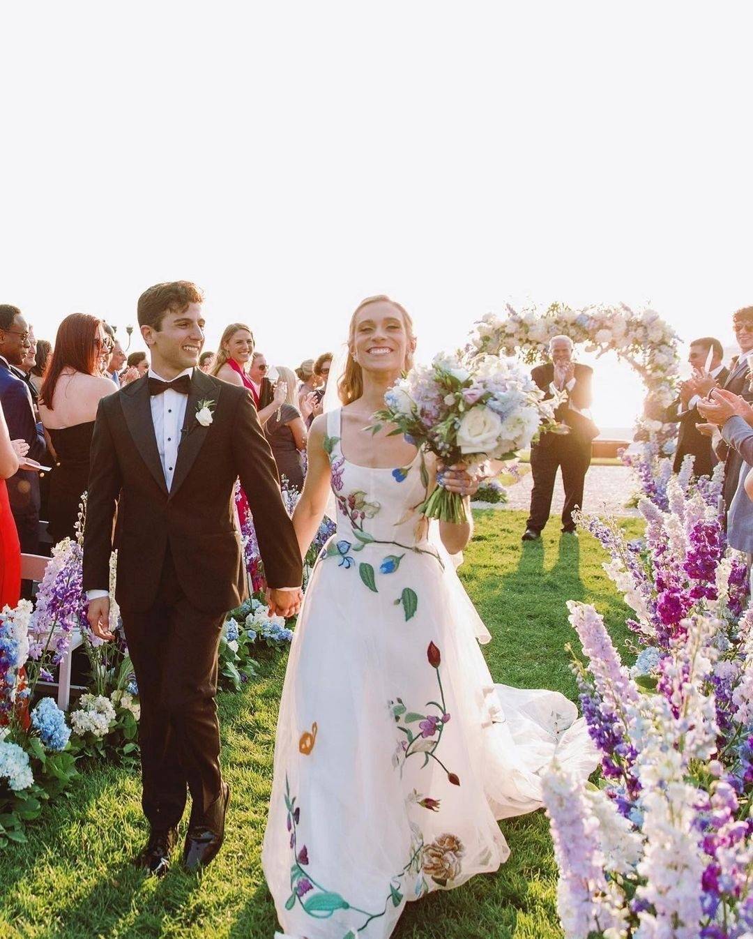 simple colorful embroidery flower and vine wedding dress