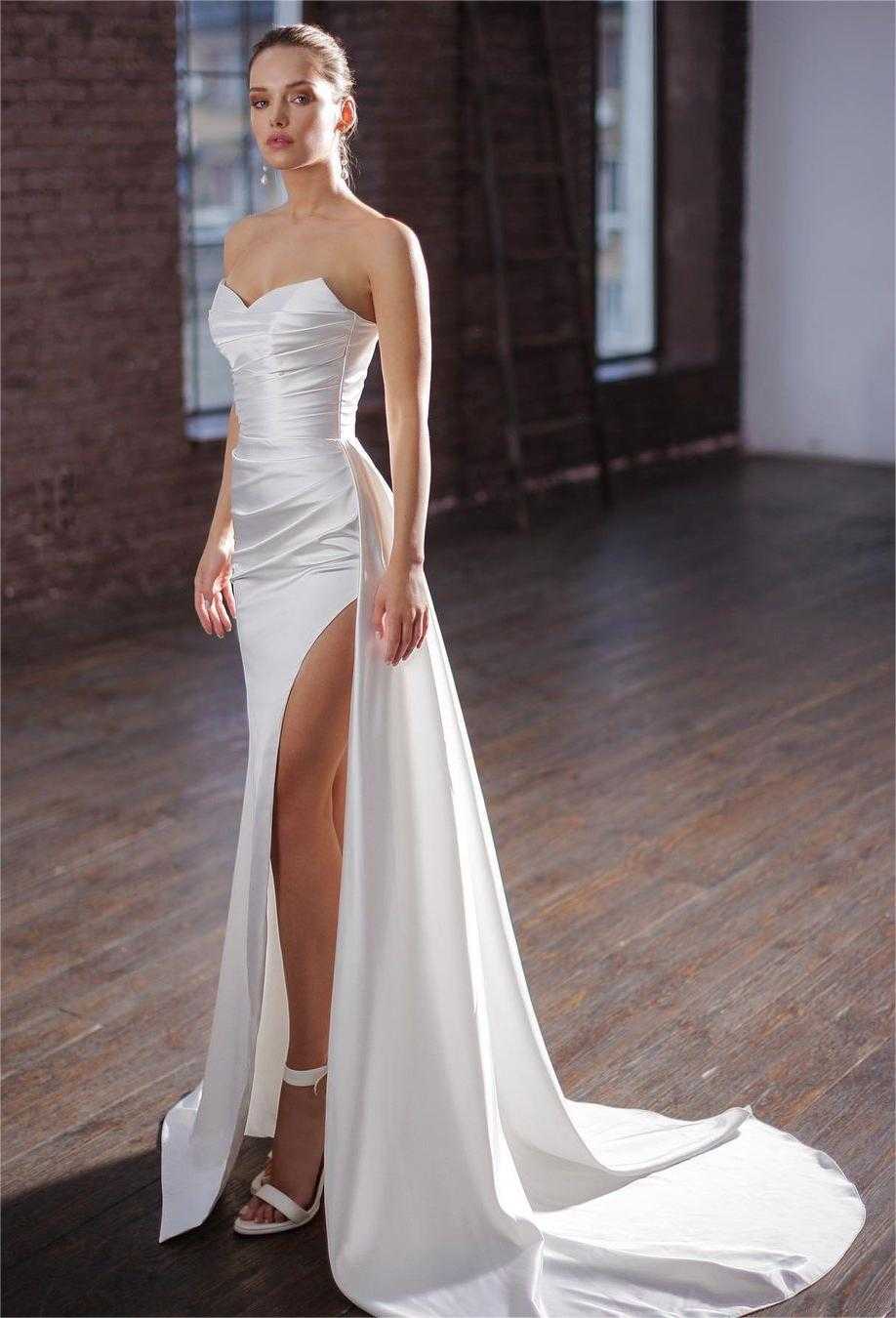 simple satin sexy slit mermaid wedding dress superiorbridal