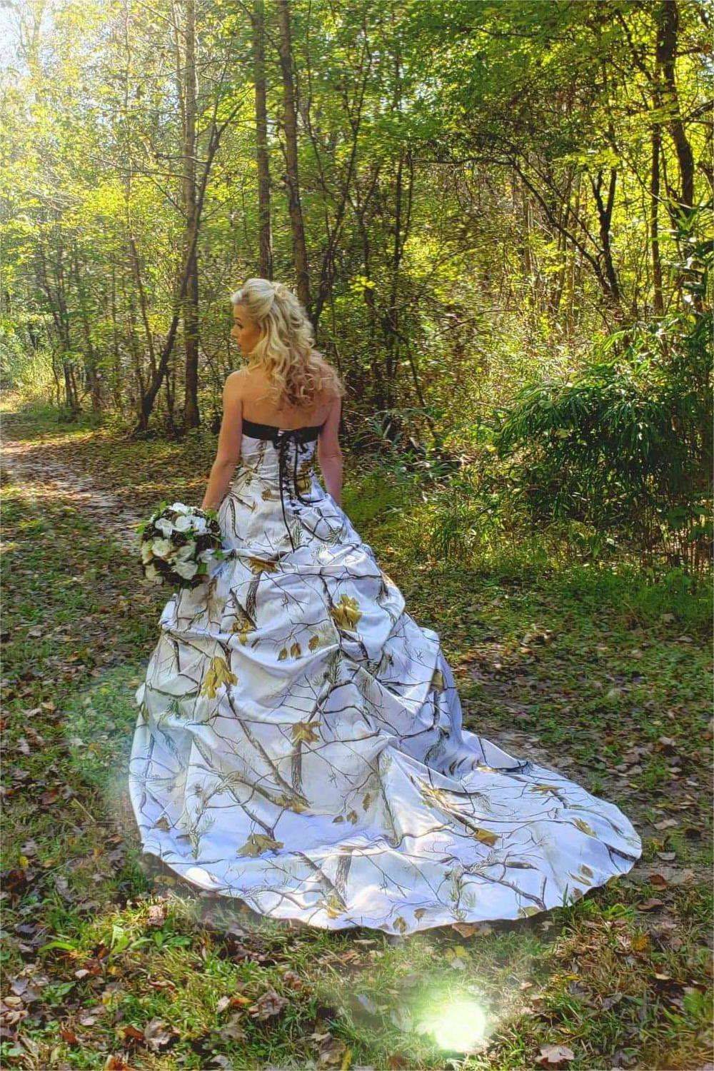 strapless camo ball gown wedding dress