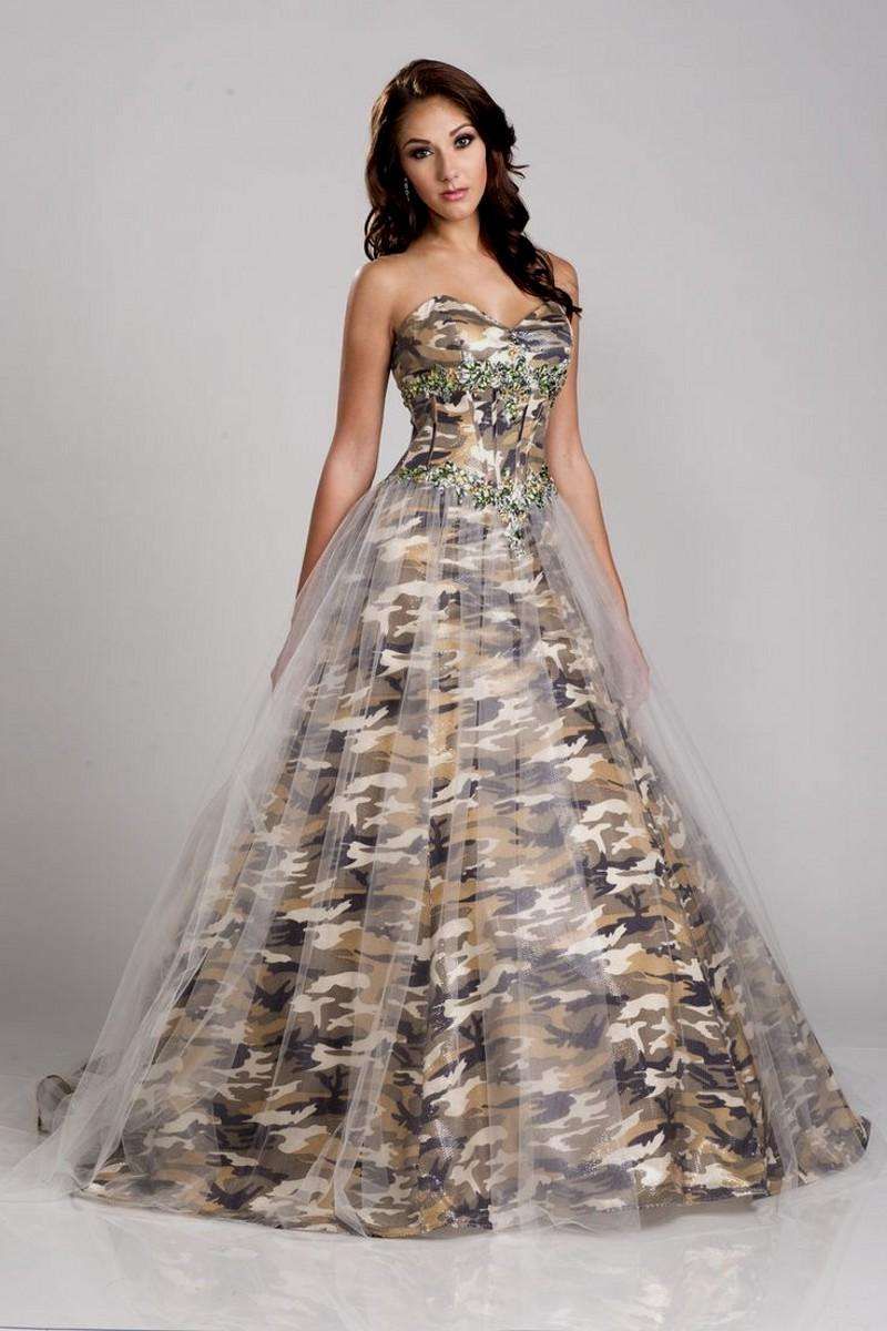 strapless desert camo camouflage wedding dresses