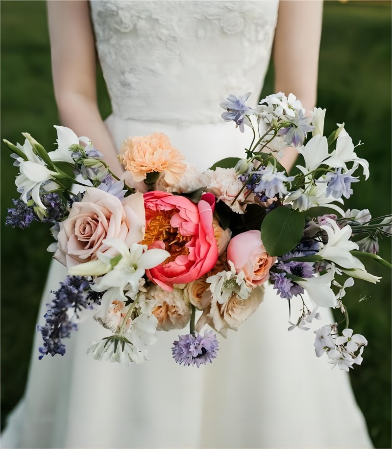 summer pink and pink peony wedding boquet