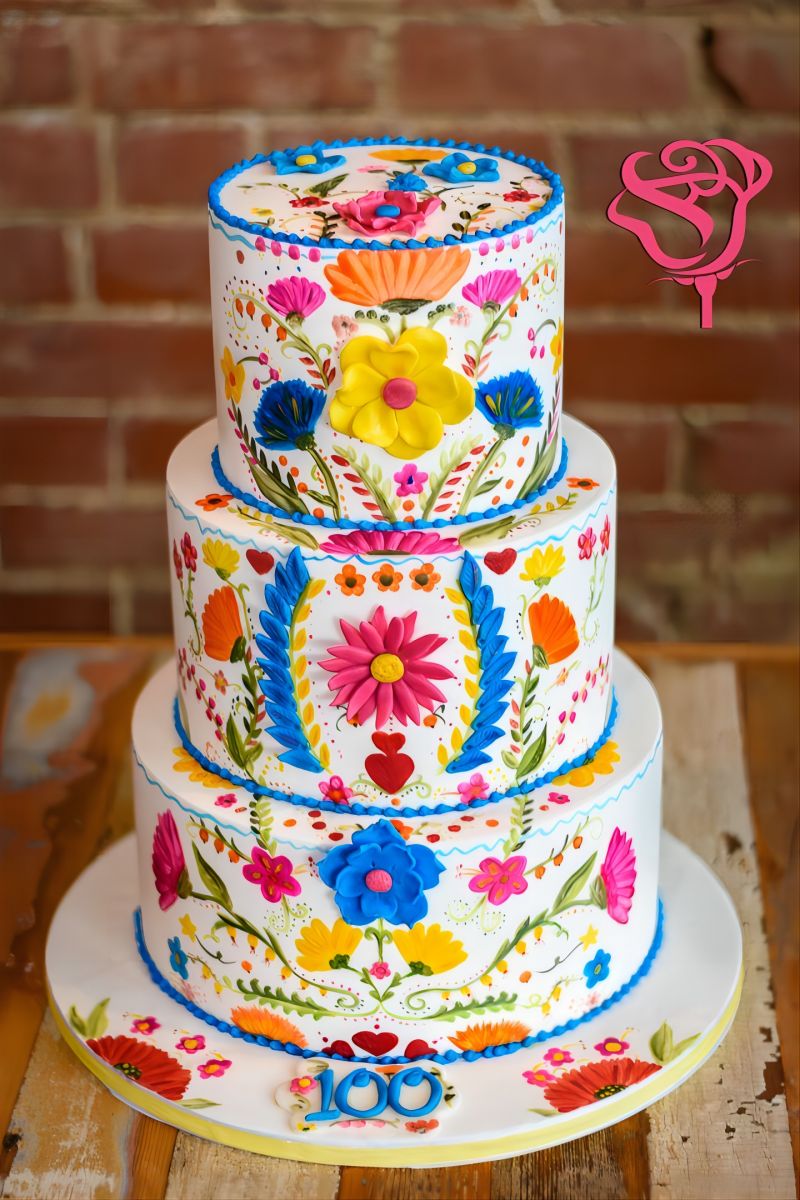 3 tier mexican embroidery wedding cake
