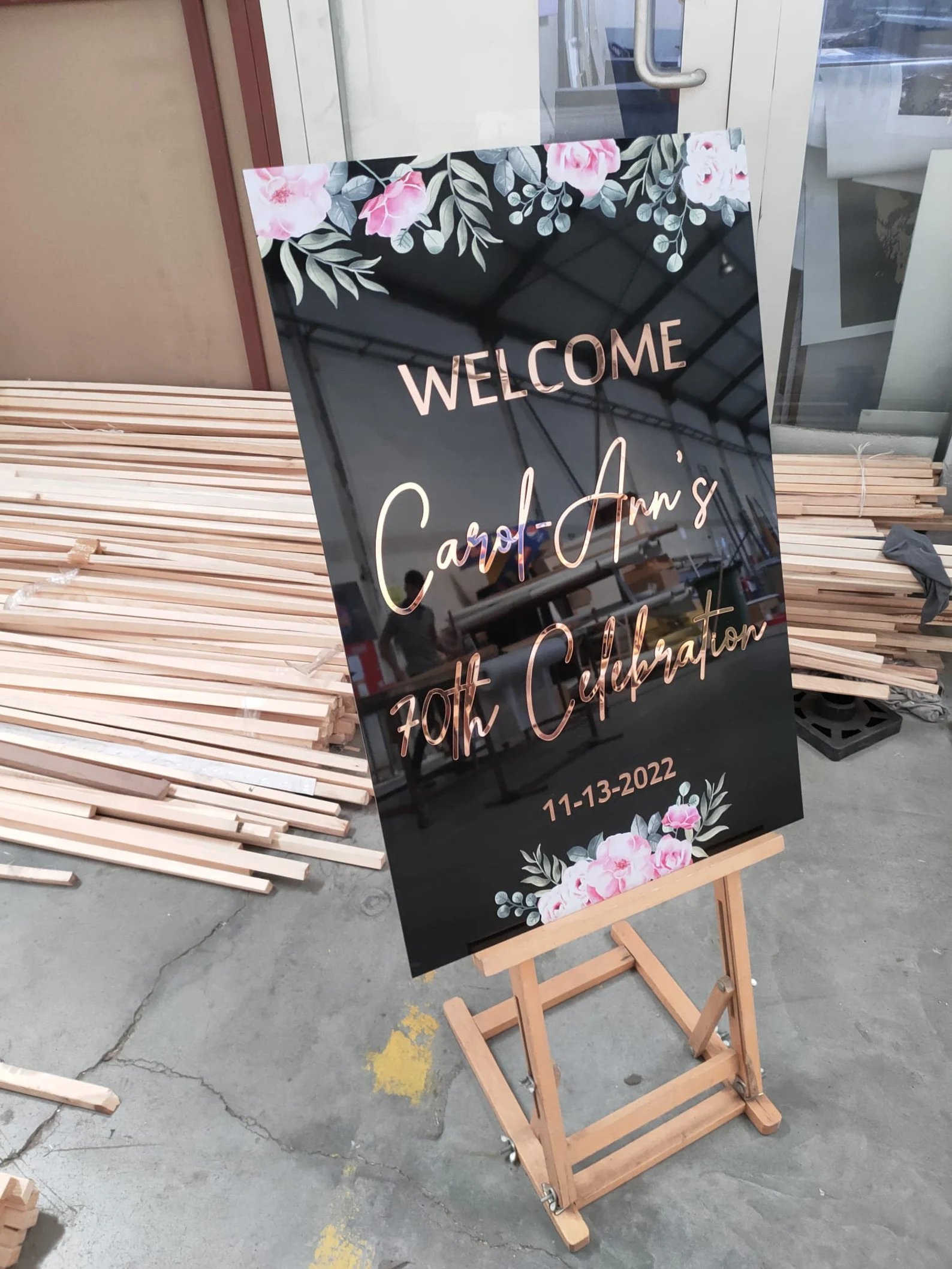 3D Rose gold Text Black Acrylic Welcome Wedding Sign