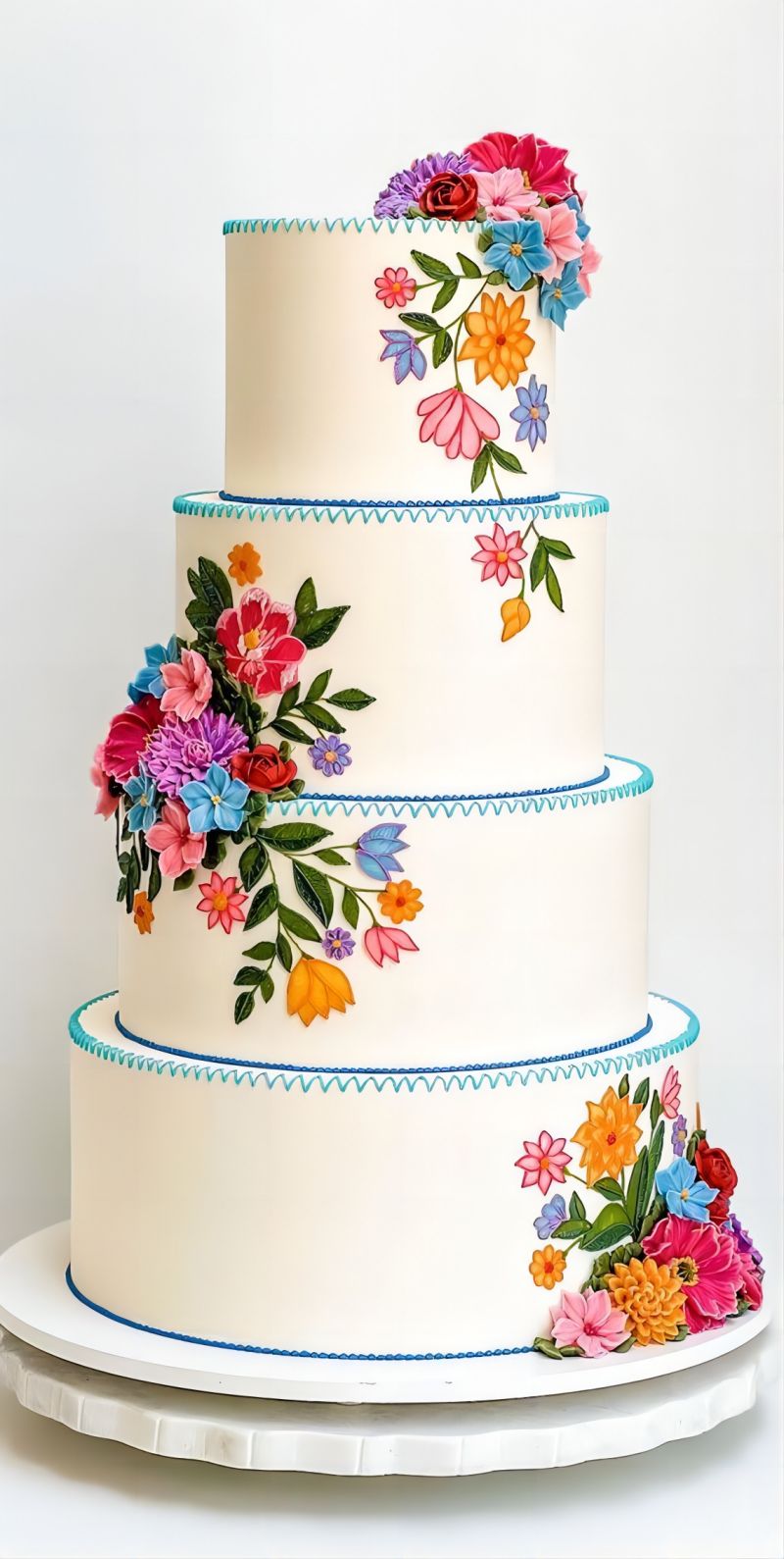 4 Tier Mexican Embroidery Wedding Cake