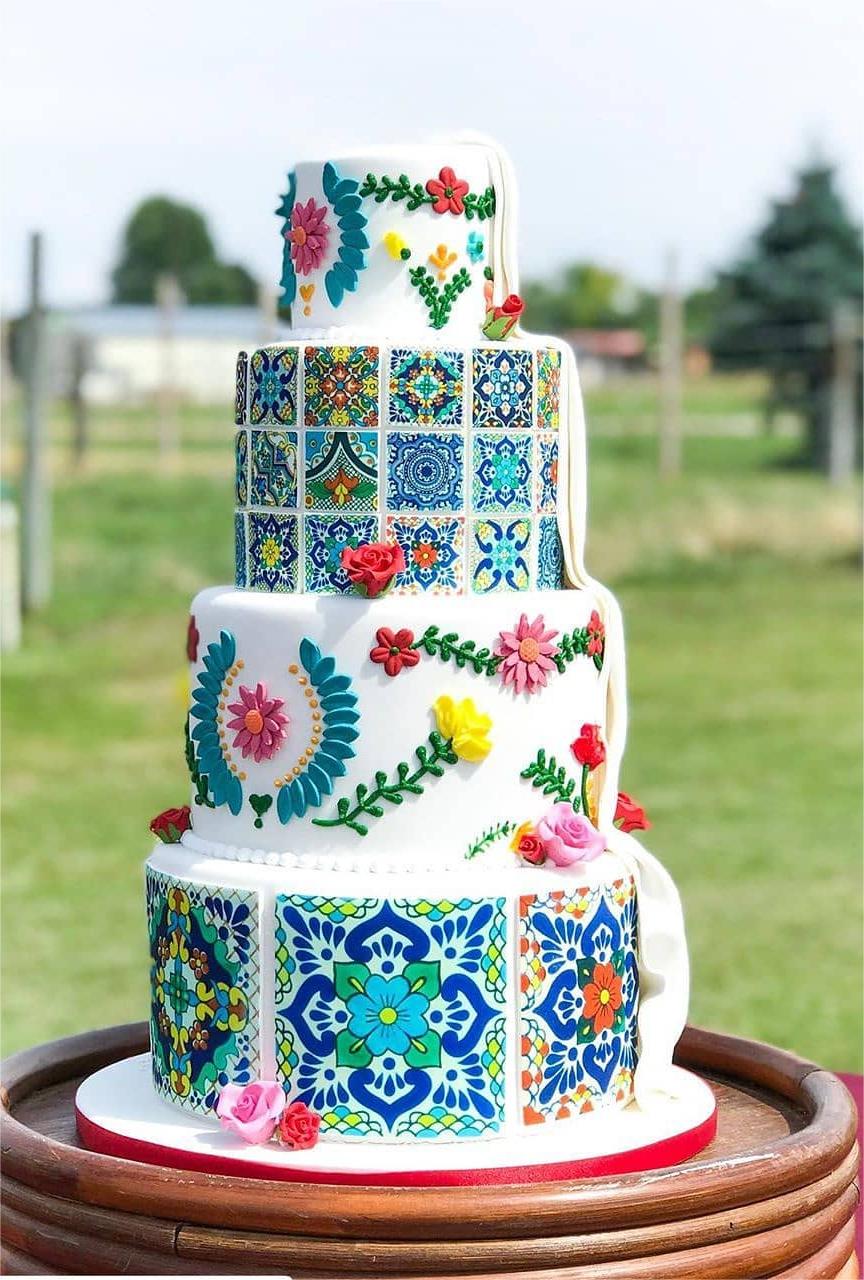 4 tier blue mexican wedding cake via citlalicreativo