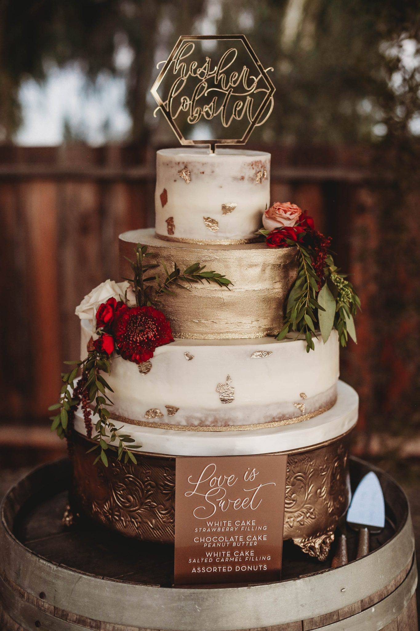 Fall Red and Gold Wedding Cakes
