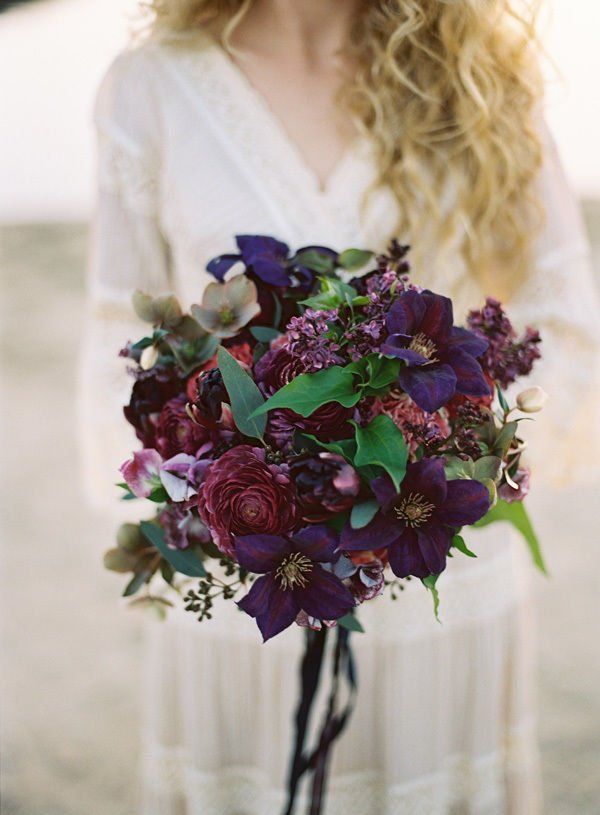 Jewel Toned Deep Purple Tulip Wedding Bouquet