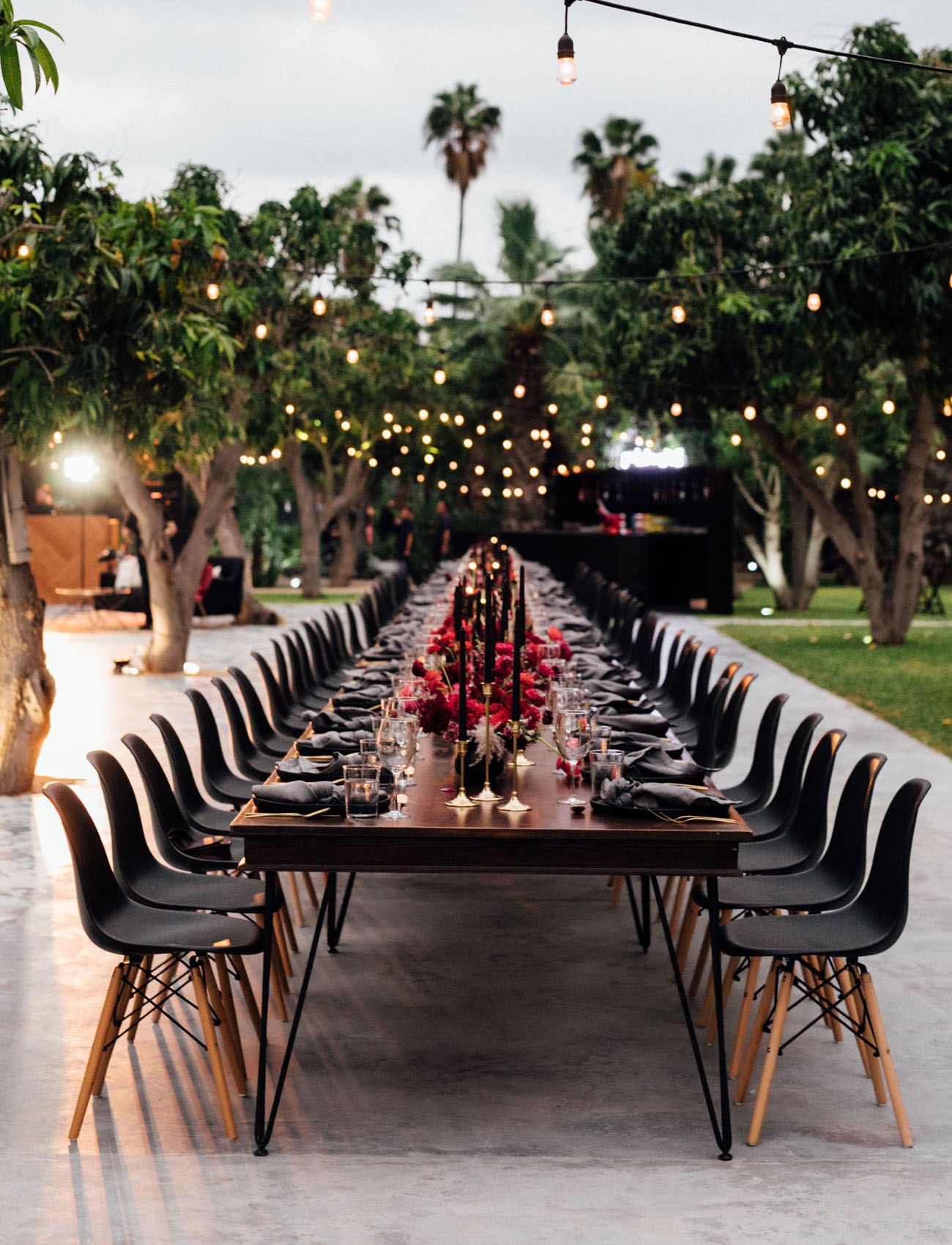 Small burgundy red and black wedding reception table