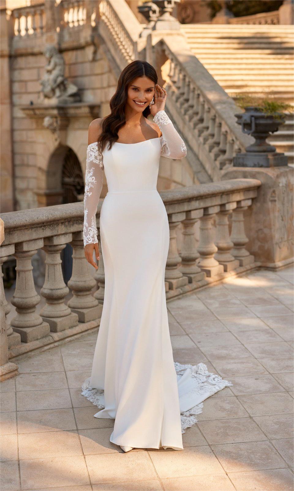Strapless Satin Mermaid Wedding Gown With Detachable Lace Long Sleeves