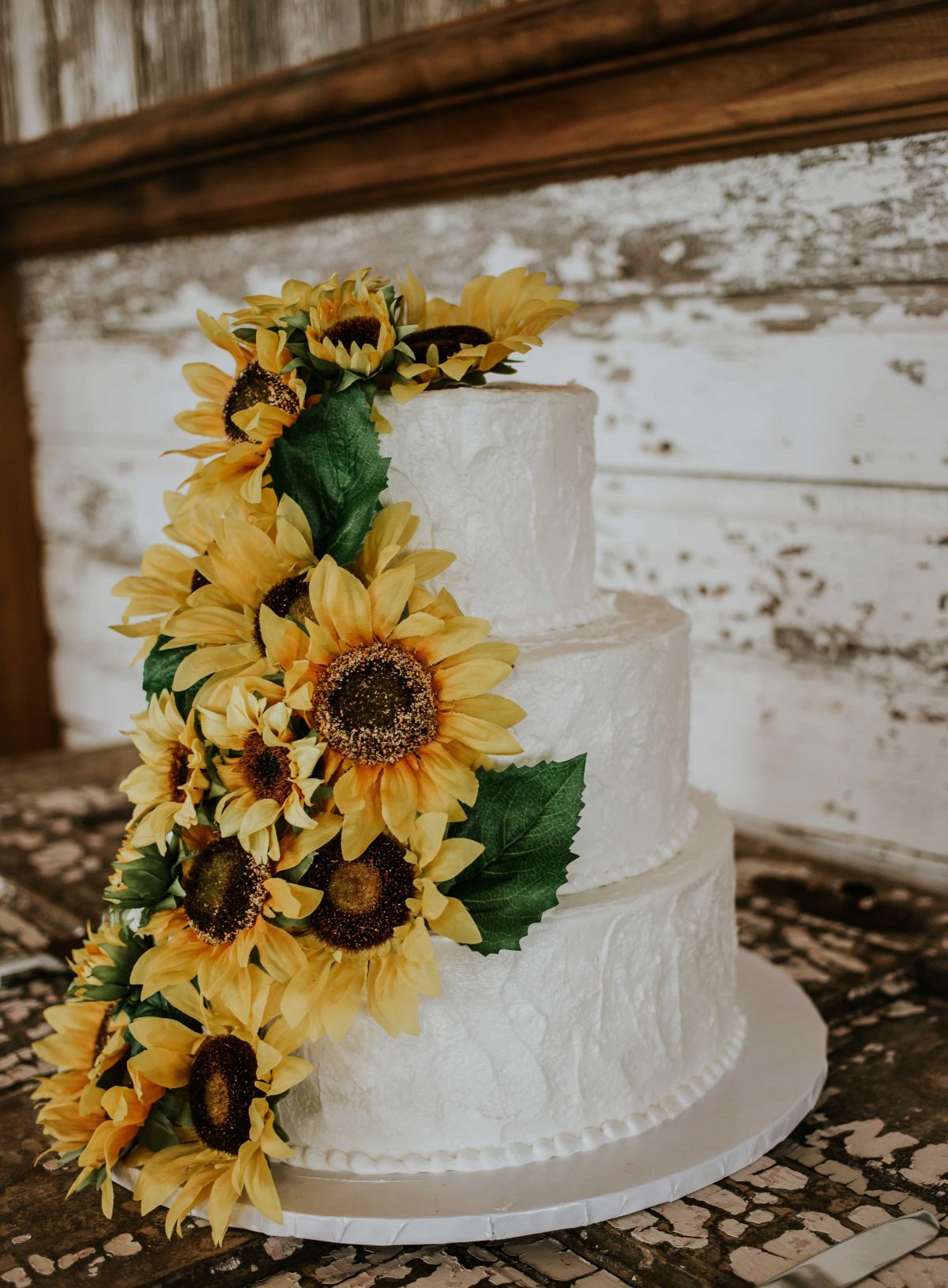 Sunflower Wedding Cake_ Cascading Rustic Floral Cake