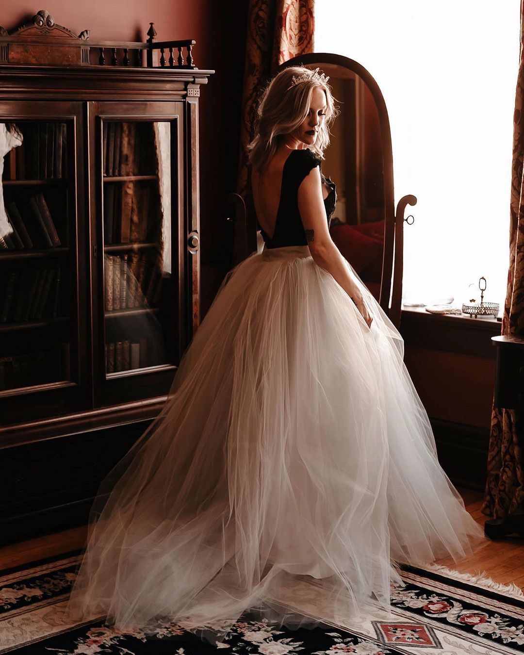 black and white gothic wedding gown