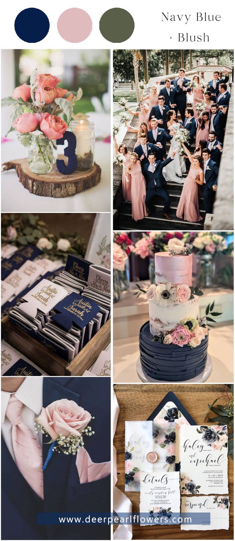 blush and navy blue wedding color theme
