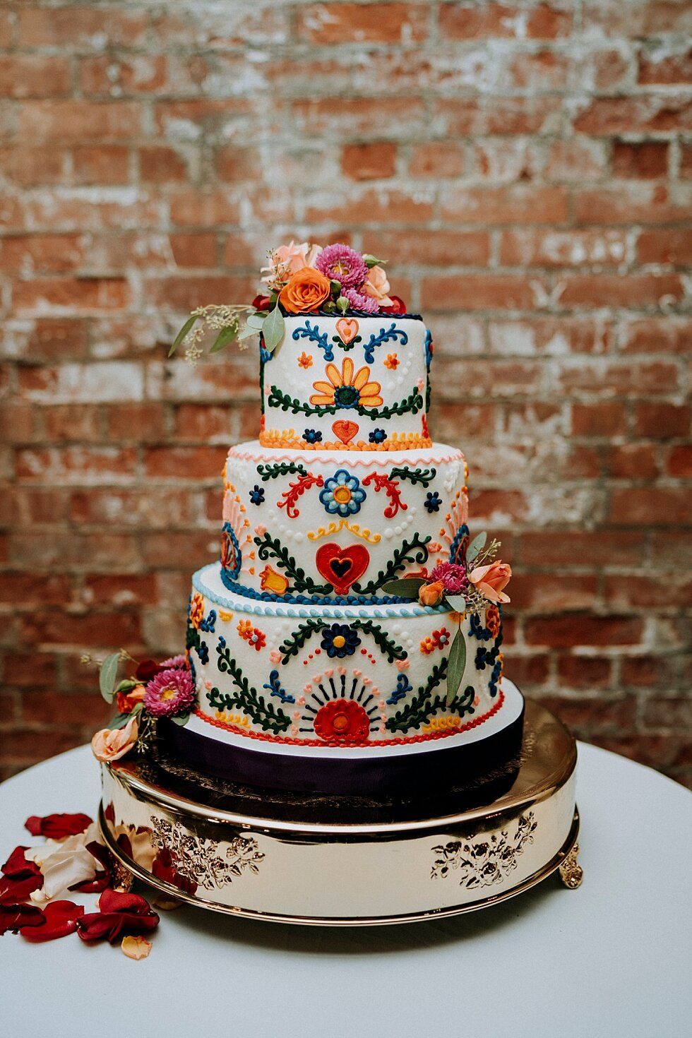colorful mexican embroidery wedding cake