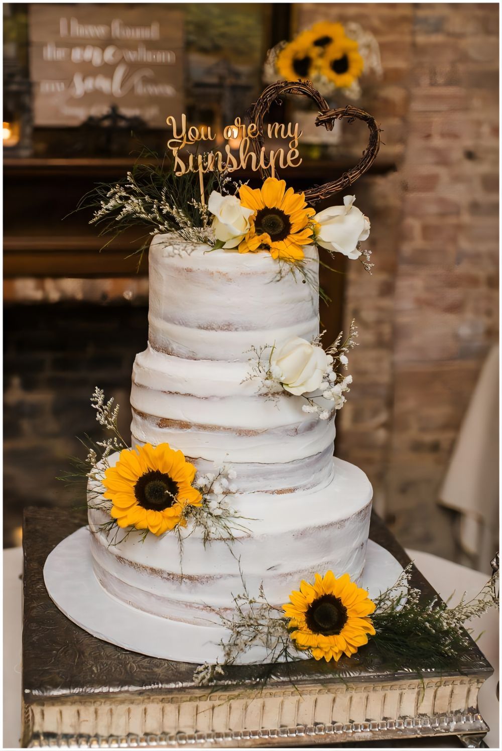 country sunflowers 3 tier wedding cake