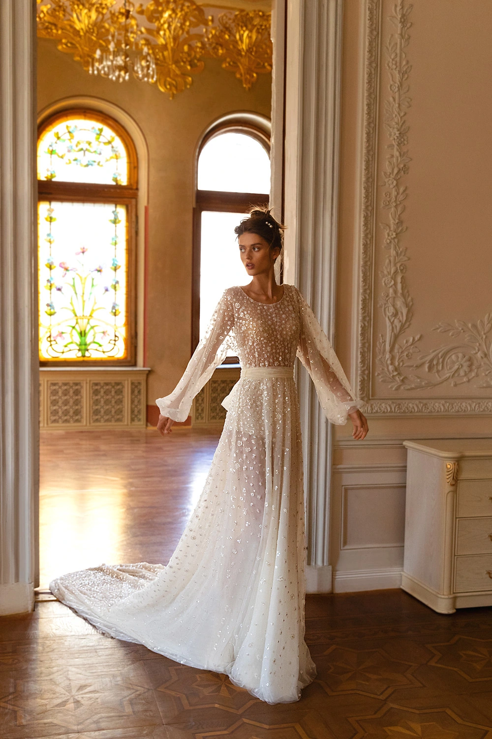 cute calipso mermaid wedding dress with long sleeves