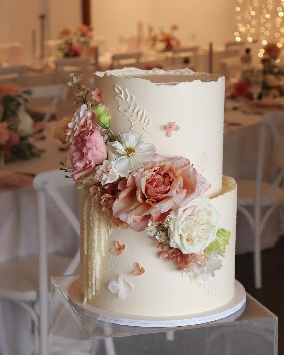 elegant 2 tier blush roses wedding cake via milkandhoney.cakecreative