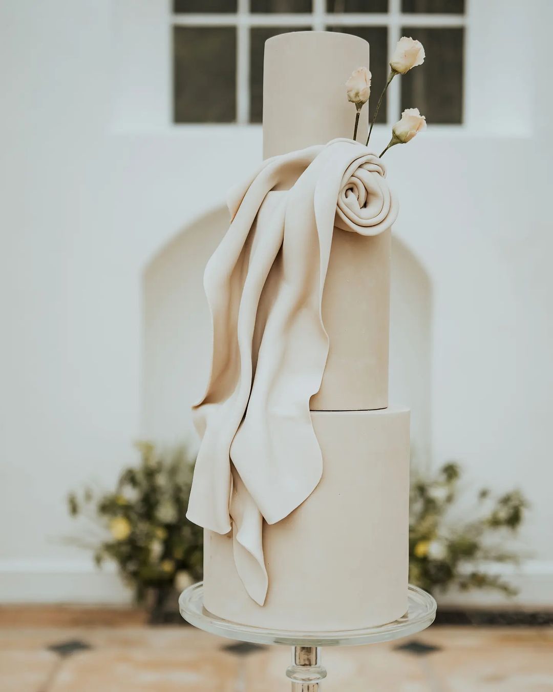 elegant 3 tier beige wedding cake via perfectcakesco